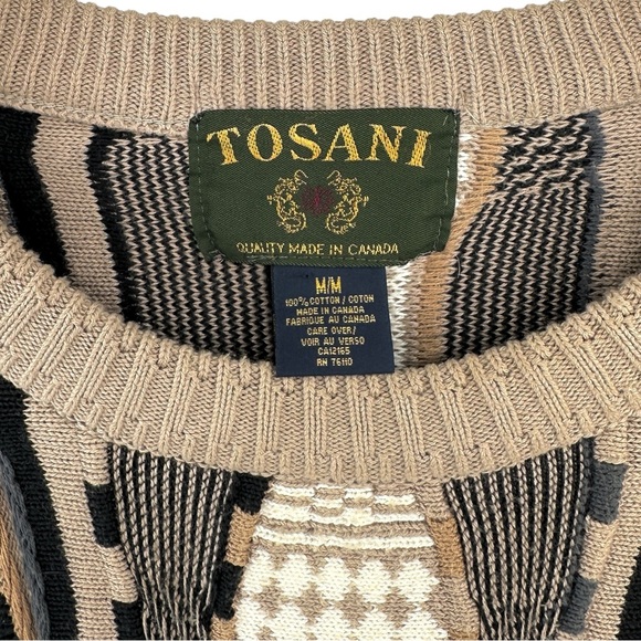Vintage COOGI Style Tosani Gray Brown Oversized Textured Cotton Knit Sweater - Picture 5 of 6